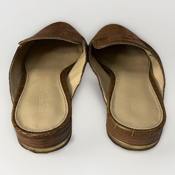 Michael Michael Kors Womens Leather Slide Mules Brown Croc Embossed Size 8 M - Picture 4 of 7
